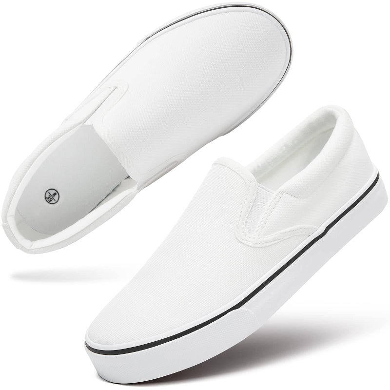 hash bubbie Women's Canvas Slip On Sneakers Fashion Flats Shoes White Canvas Shoes(White.US9) - Image 1